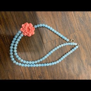 Flower blue and pink pearl necklace
